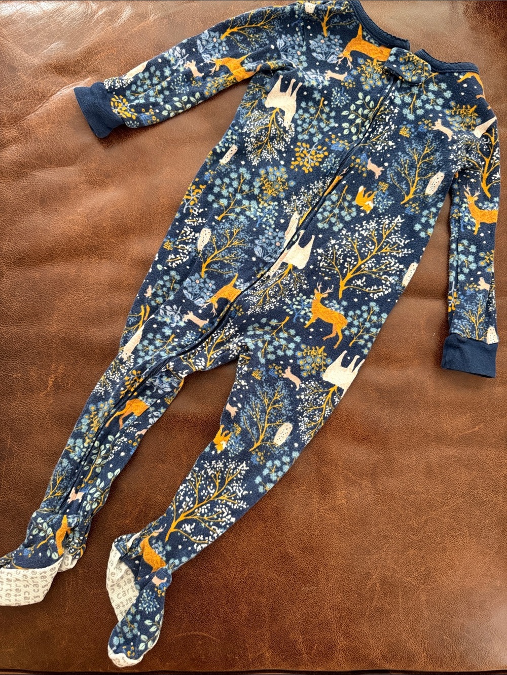 Carter's Navy Blue Woodland Deer Print One-Piece Footed Pajamas 18m